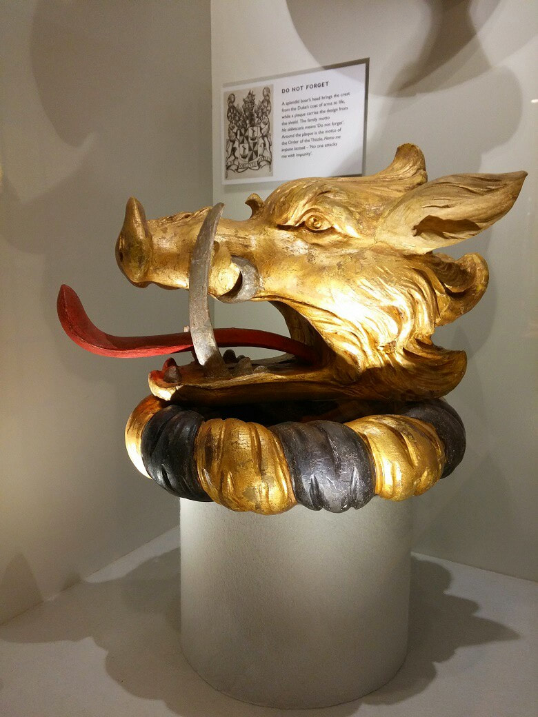 A carved gold gilded boars head